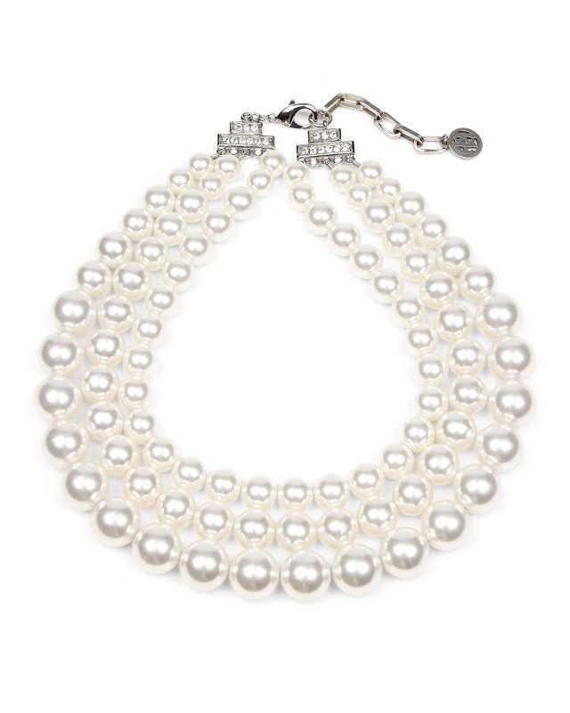 Triple Glass-Pearl Strand Necklace
